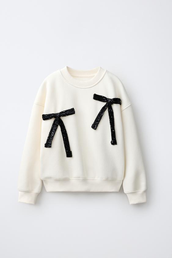 MOLETOM COM LAÇOS E LANTEJOULAS - Cru da Zara - Imagem 0