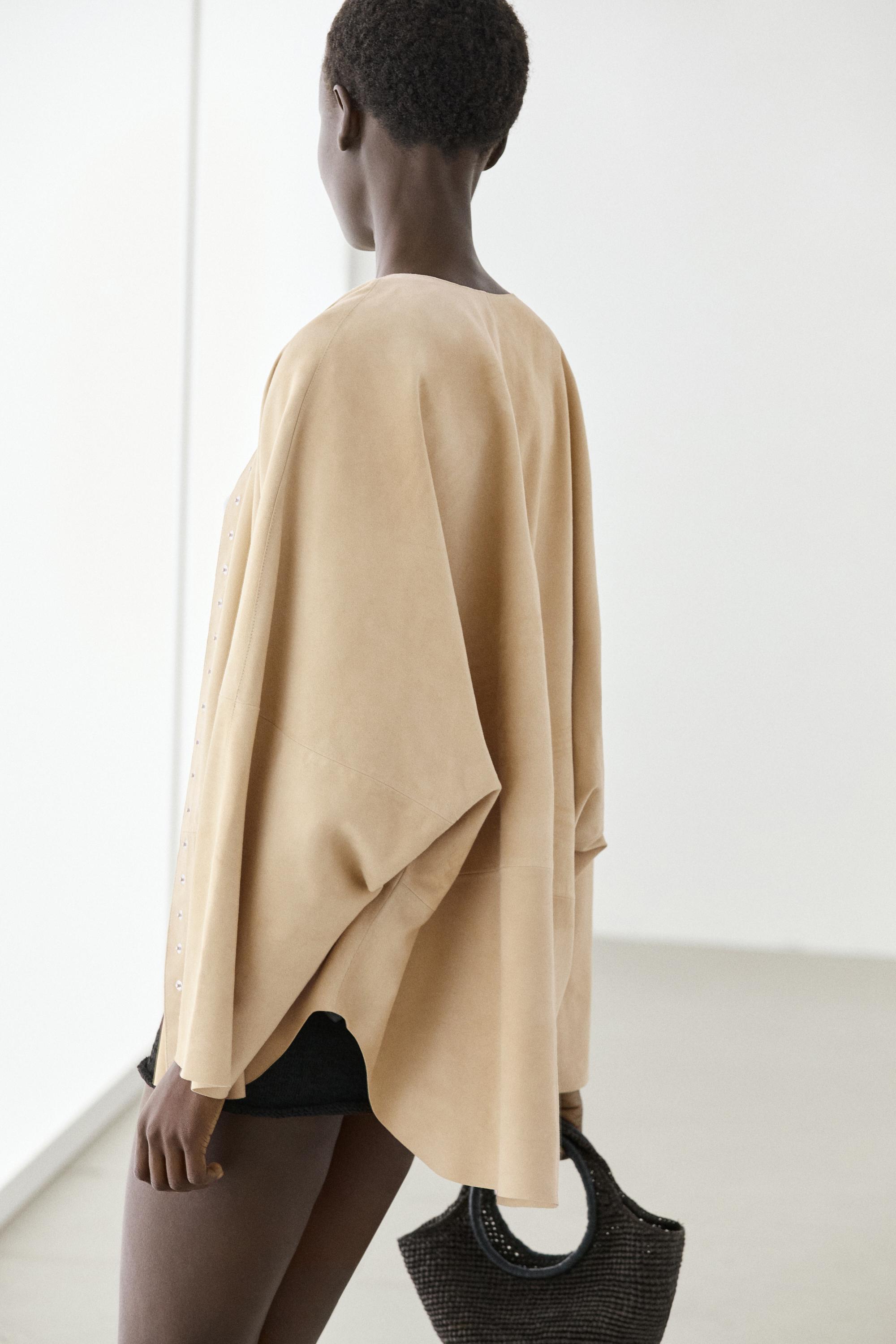 Suede leather shirt with snap button detail