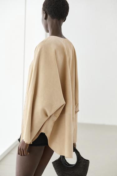 Zara Suede leather shirt with snap button detail - Yellow