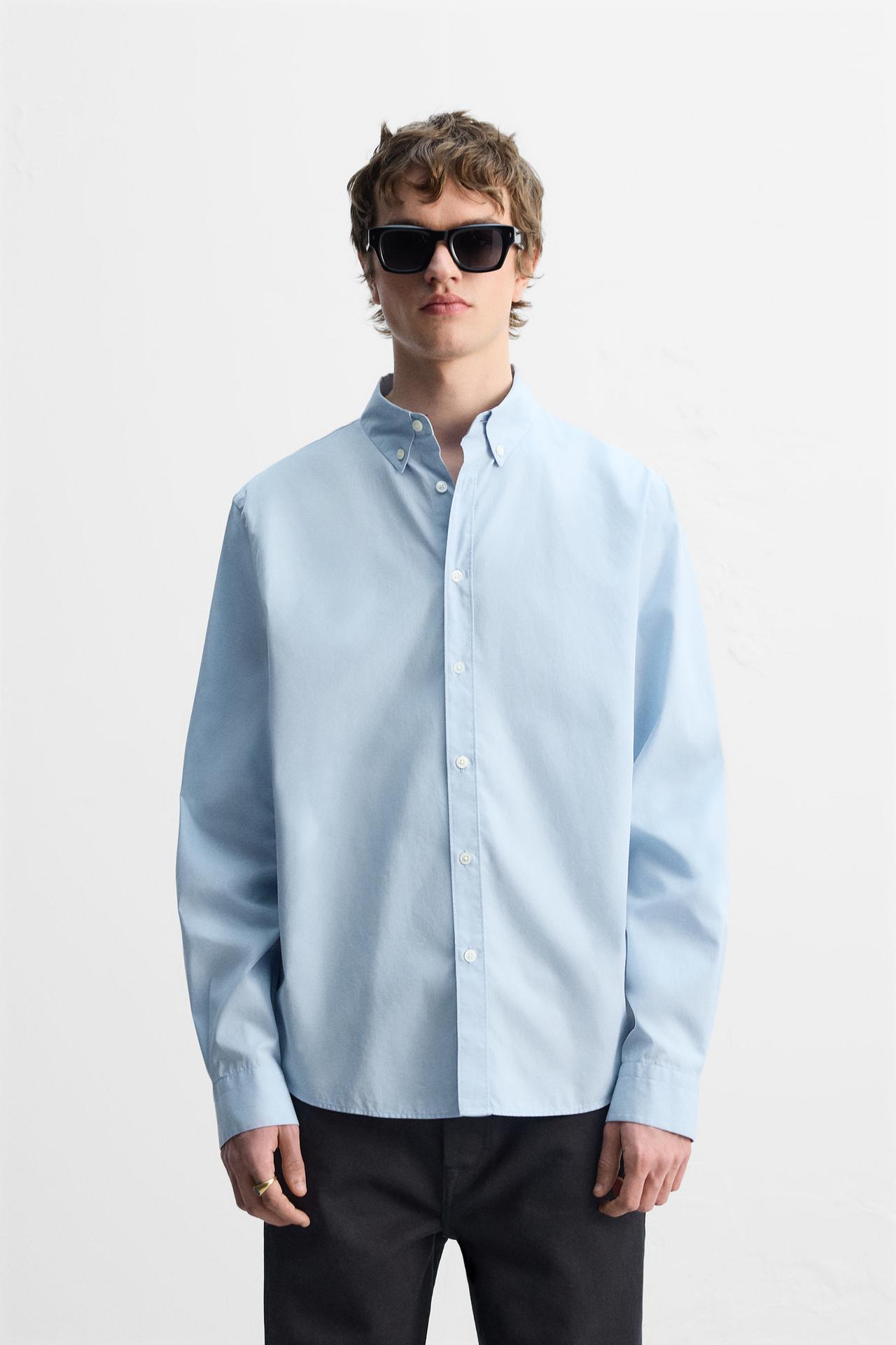 POPLIN SHIRT - Sky blue by Zara