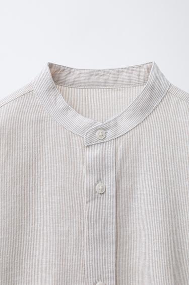 STRIPED COTTON AND LINEN SHIRT - Light beige by Zara - Image 2