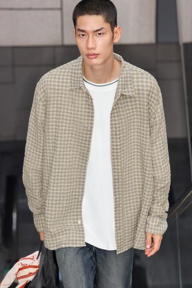 Zara 格紋紋理襯衫 - 米色 - 圖片 0