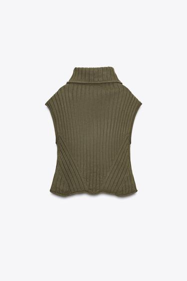 HIGH NECK KNIT VEST - Khaki by Zara - Image 5