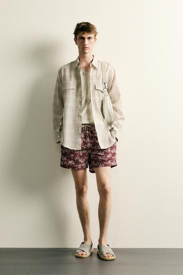 FLWR PRNT SWM SHRT - Burgundy by Zara - Image 0