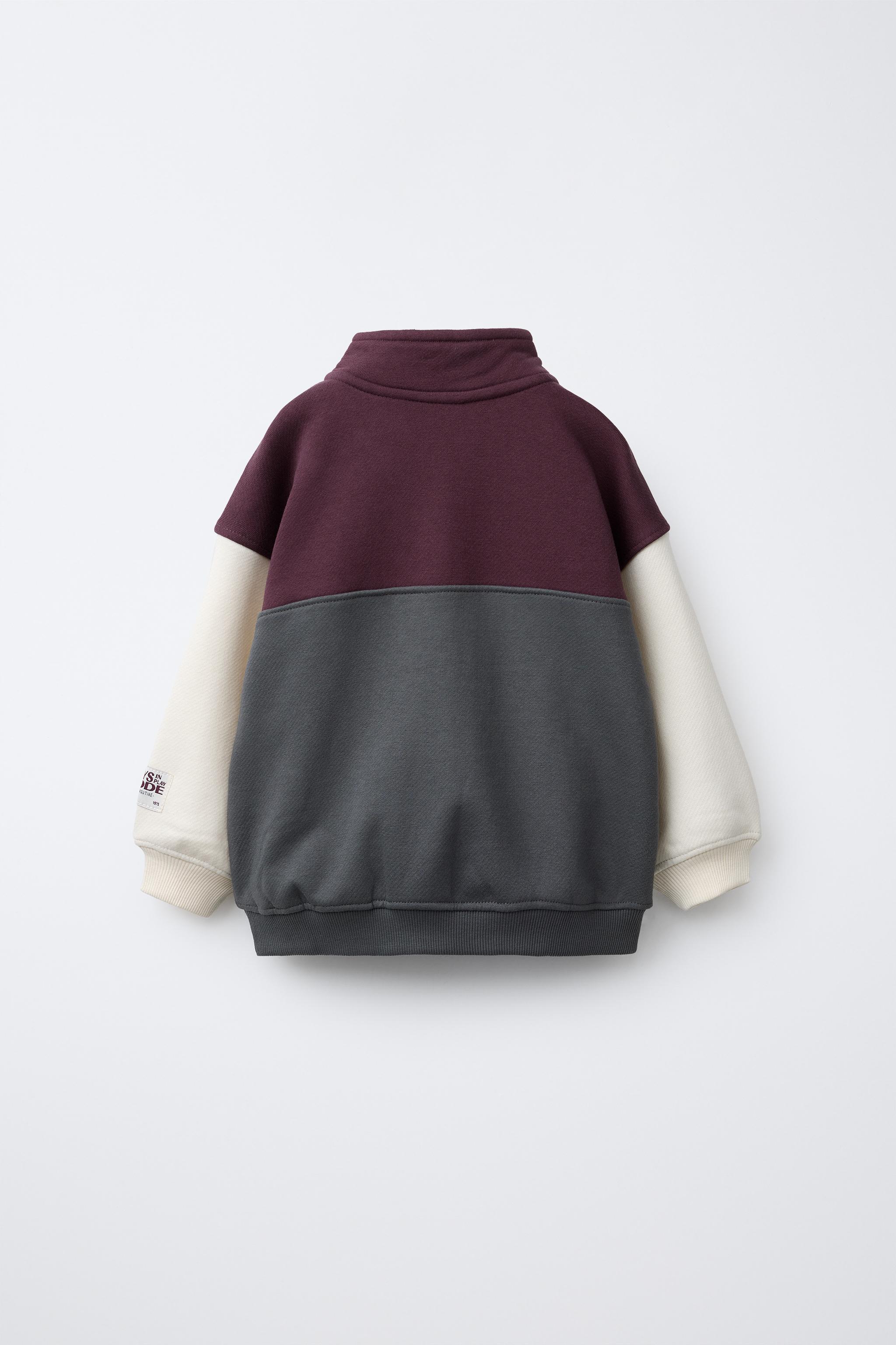 COLOR BLOCK ZIP SWEATSHIRT - Maroon Grey | ZARA United States