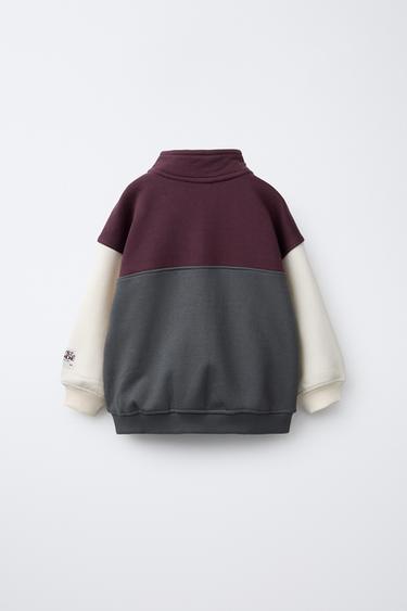 COLOUR BLOCK ZIP-UP SWEATSHIRT - Maroon Grey by Zara - Image 1