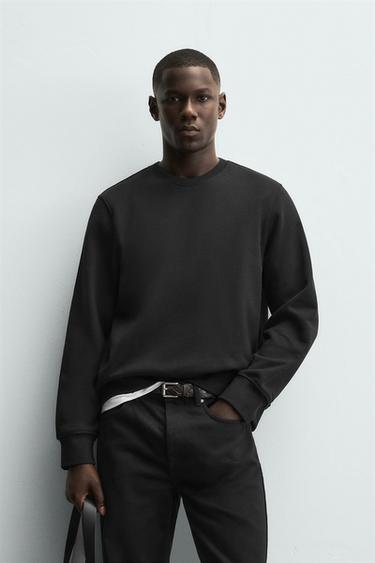 HEAVYWEIGHT CREW NECK SWEATSHIRT - Black by Zara