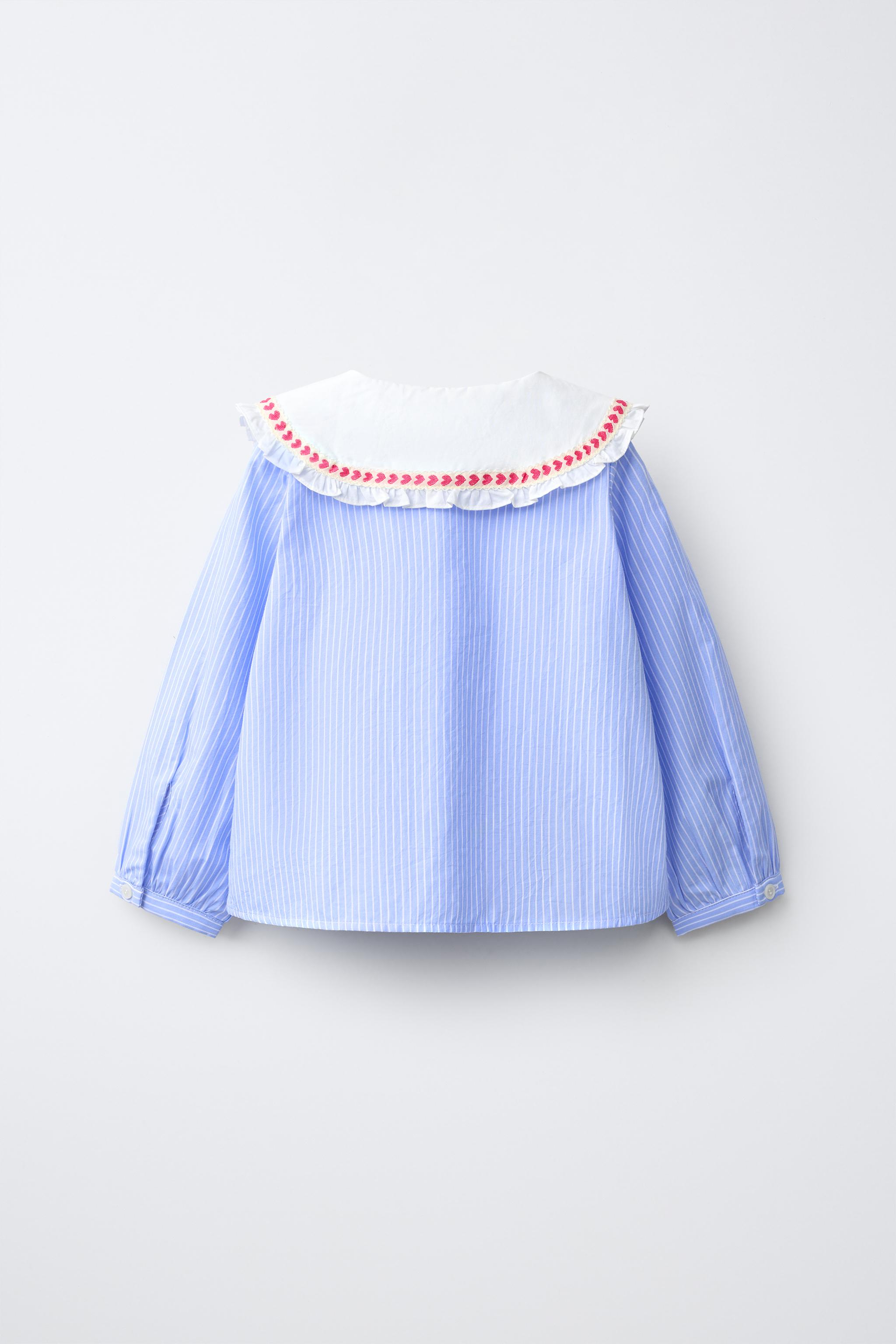 Детские рубашки Zara STRIPED HEART PETER PAN COLLAR SHIRT — фото 2