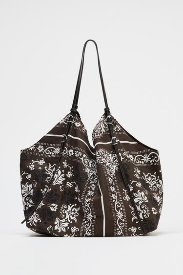 BOLSA TOTE BAG ESTAMPADA - Marrom da Zara