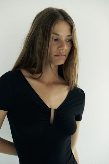 HOSIERY BODYSUIT WITH METAL PIECE - Black by Zara