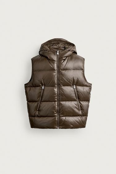 VEST MED DUN OG FJER VANDAFVISENVISENDE - okkergul fra Zara