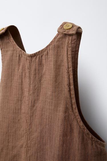 LINEN AND COTTON STRIPE DUNGAREES - Brick by Zara - Image 3