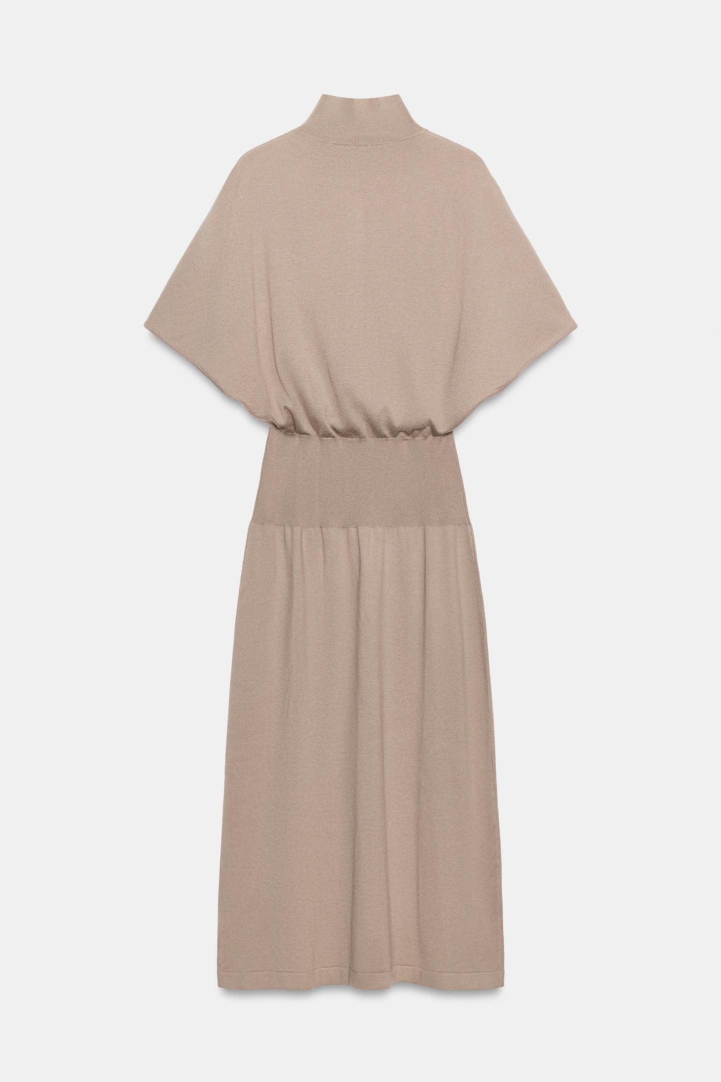 Женское платье Zara Ribbed-Waist Knit MIDI, цвет: Коричневый / Серо-коричневый — фото 7
