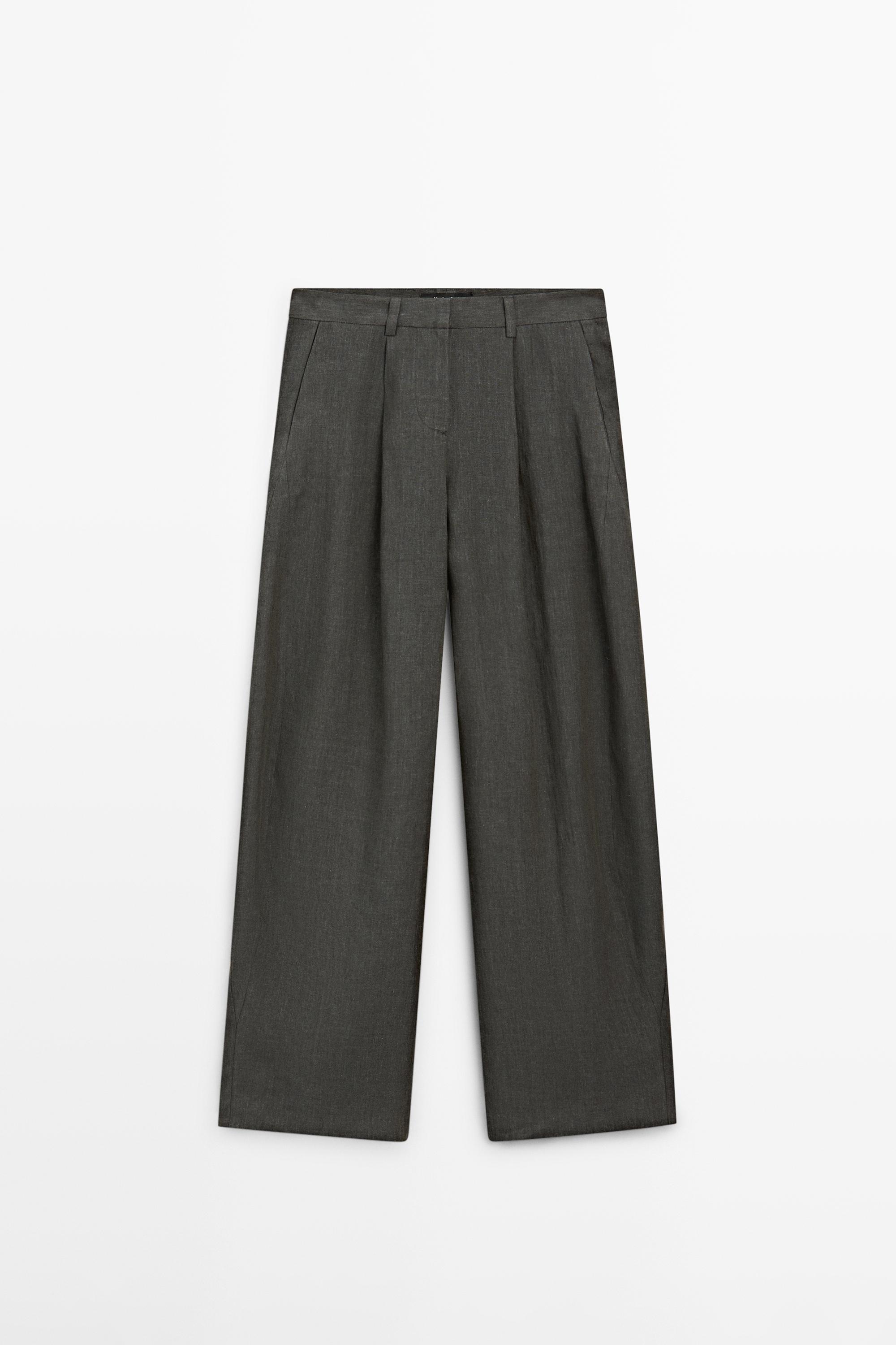 Pantalon mélangé pièce latérale lin