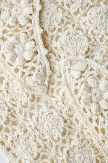 CROCHET KNIT CARDIGAN - Ecru by Zara - Image 1