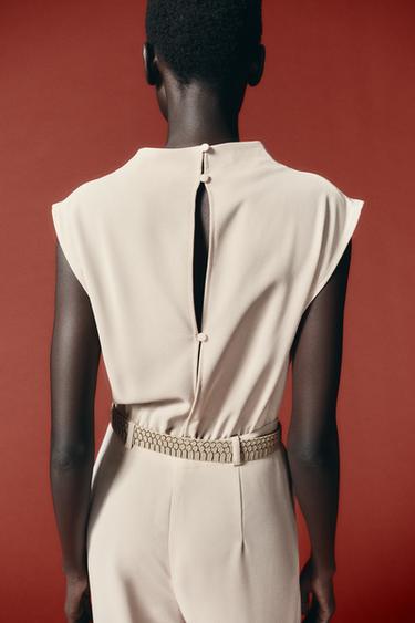 JUMPSUIT WITH BELT - Beige by Zara - Image 3