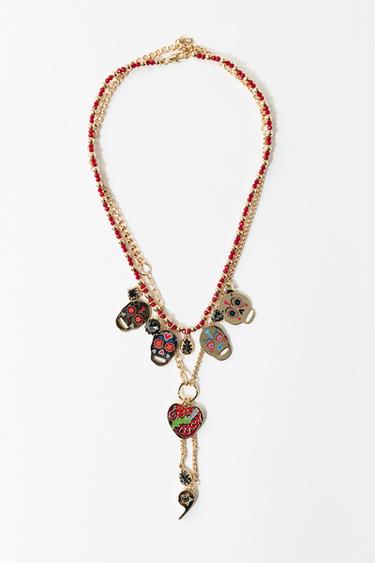 Zara 2-PACK OF ENAMELED SKULL NECKLACES - Golden