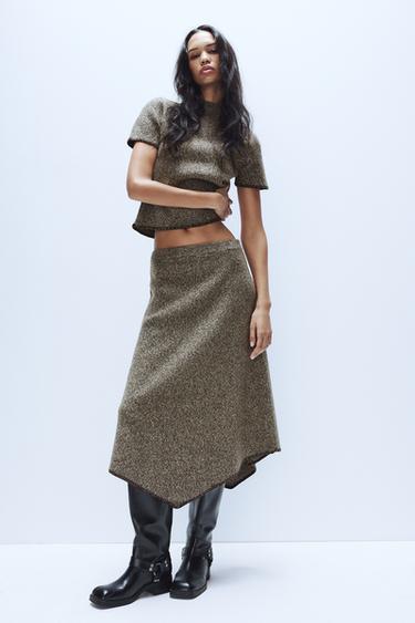 FALDA PUNTO ASIMÉTRICA - Marrón / Topo de Zara - Imagen 0