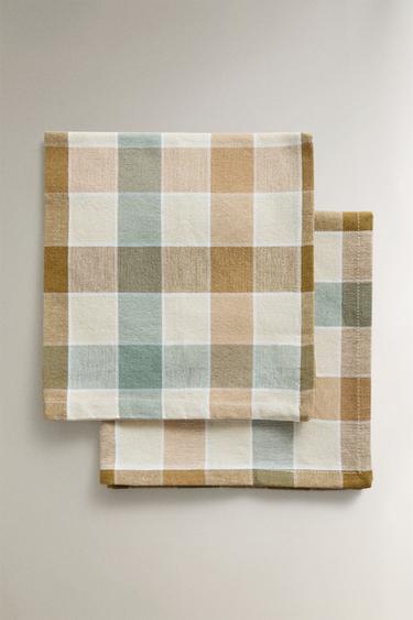 Zara PACK OF DYED THREAD CHECK NAPKINS (PACK OF 2) - 藍色