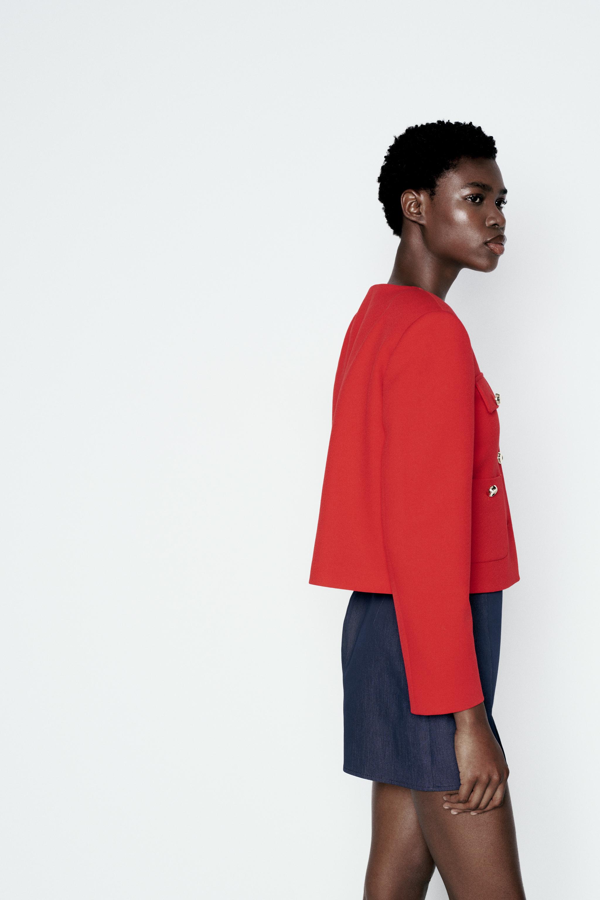 Mezclilla Chaqueta Roja Dama Blazer 2021 Mujer Outfit Con Pantalon