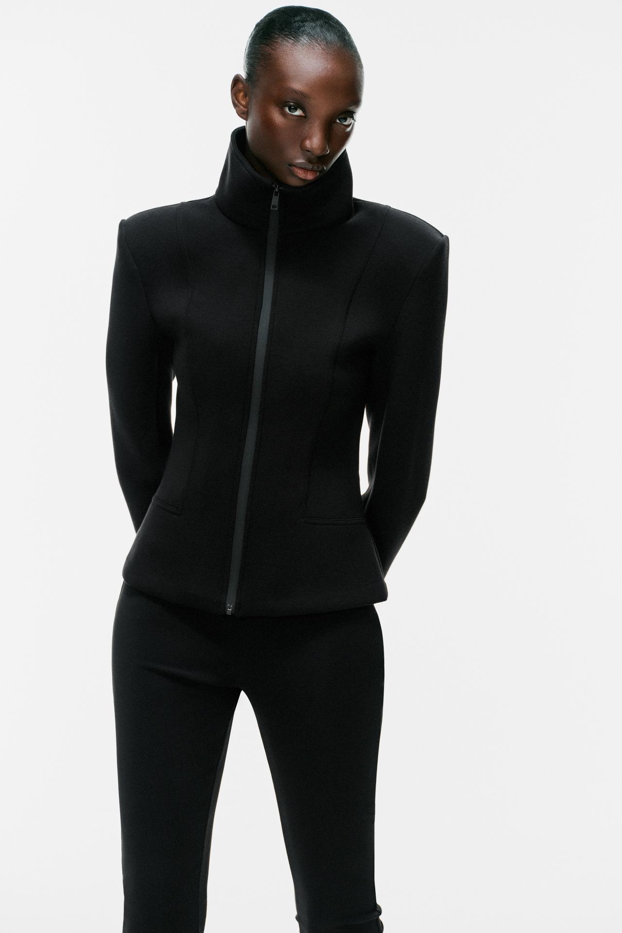 SHOULDER PAD ZIP JACKET — Black