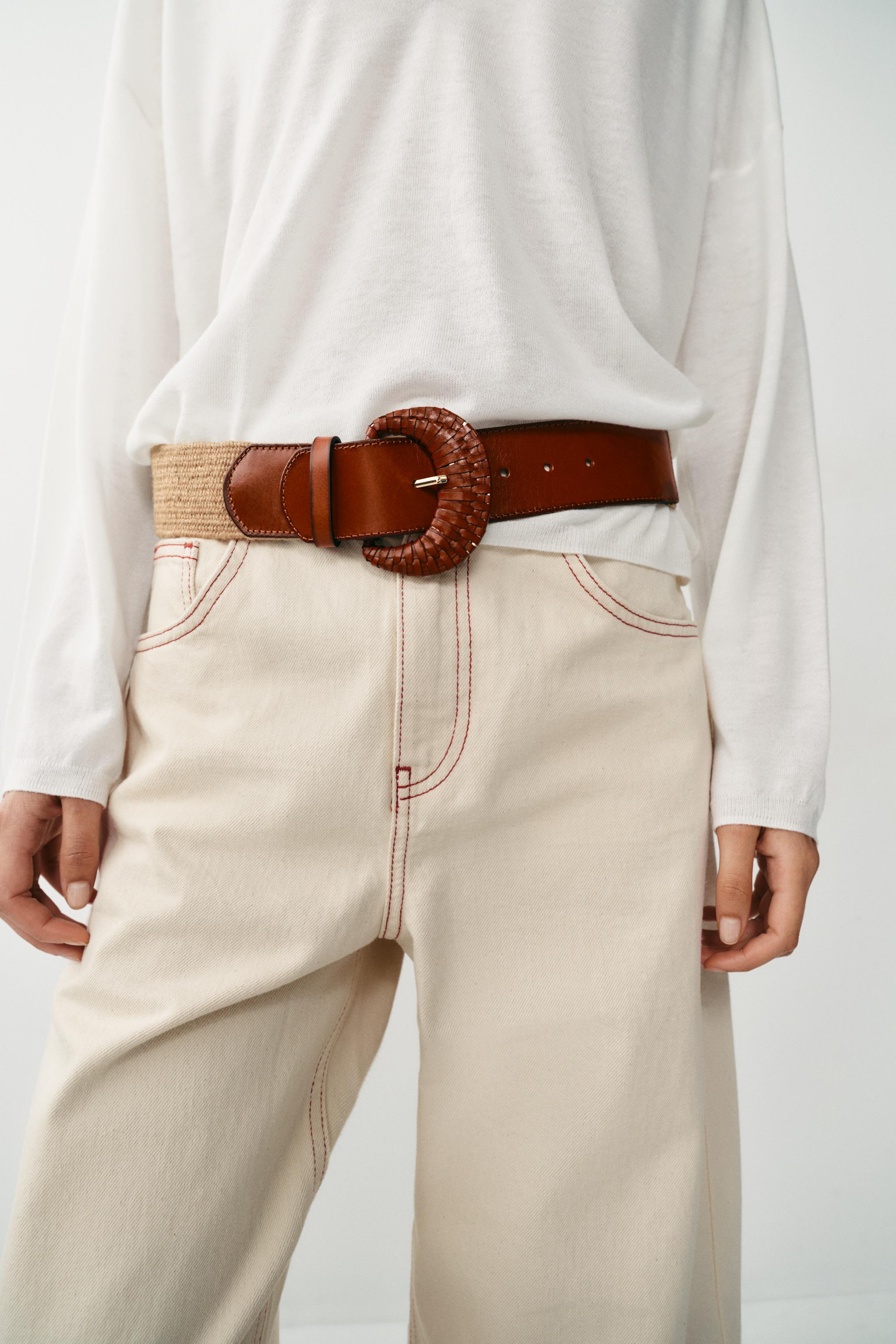 Женские ремни Zara ELASTIC JUTE LEATHER BELT — фото 2