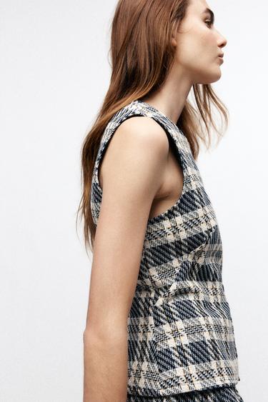 TEXTURED CHECK WAISTCOAT - Blue/White by Zara