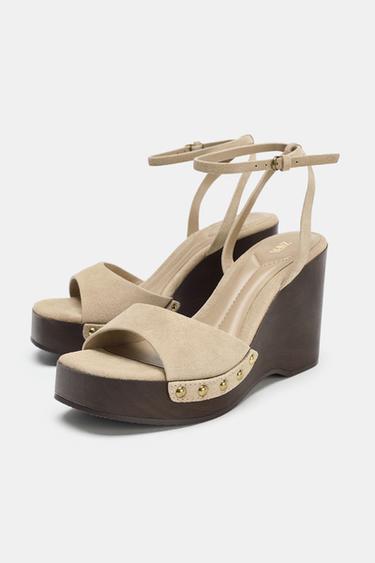 SPLIT SUEDE STUDDED SANDALS - Sand Brown by Zara - Image 2