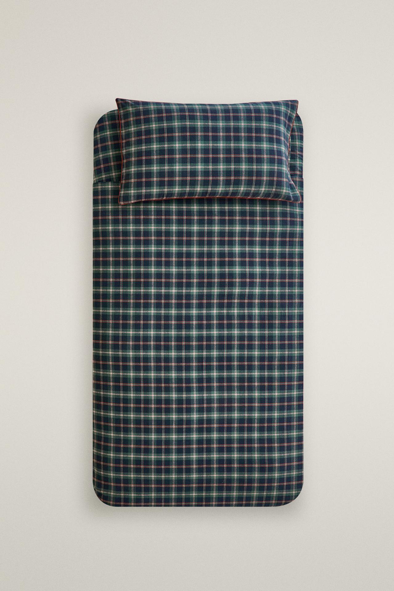 KIDS' CHRISTMAS CHECK FLANNEL DUVET COVER