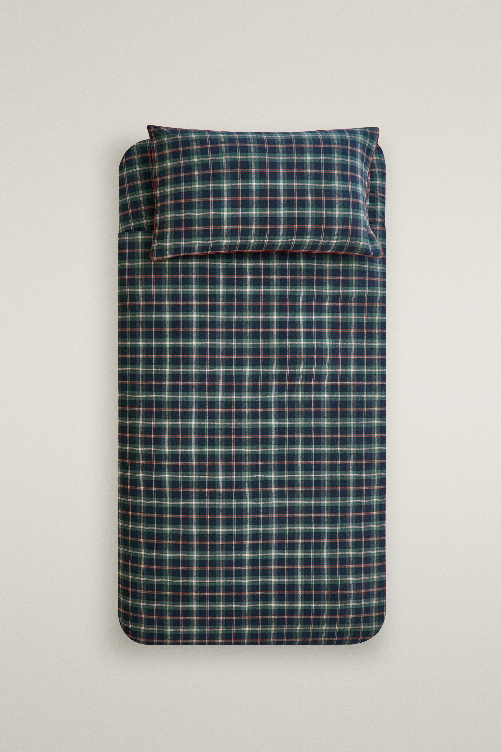 HOUSSE DE COUETTE ENFANT FLANELLE À CARREAUX NOËL