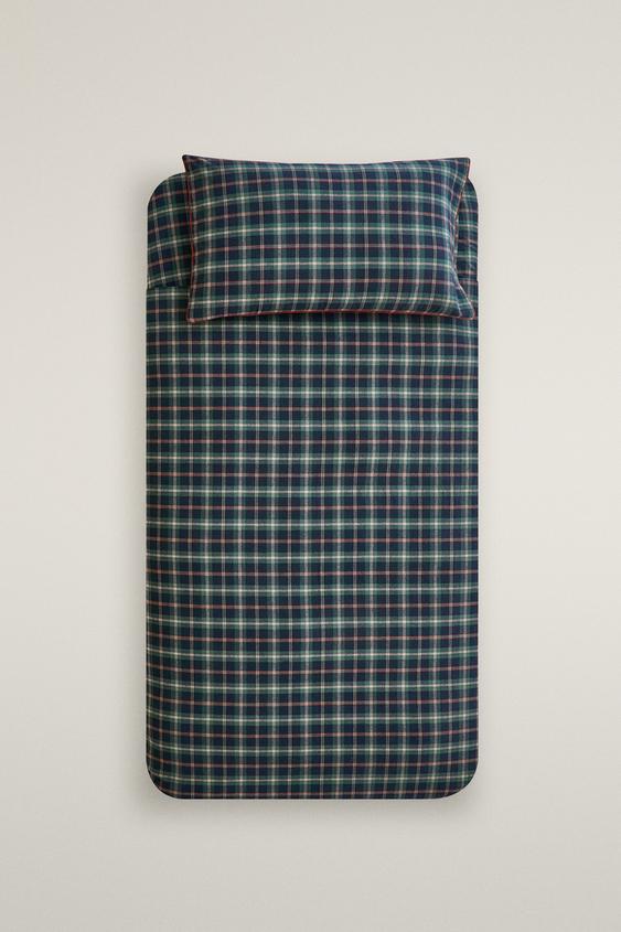 KIDS' CHRISTMAS CHECK FLANNEL DUVET COVER - navy by Zara - Image 0