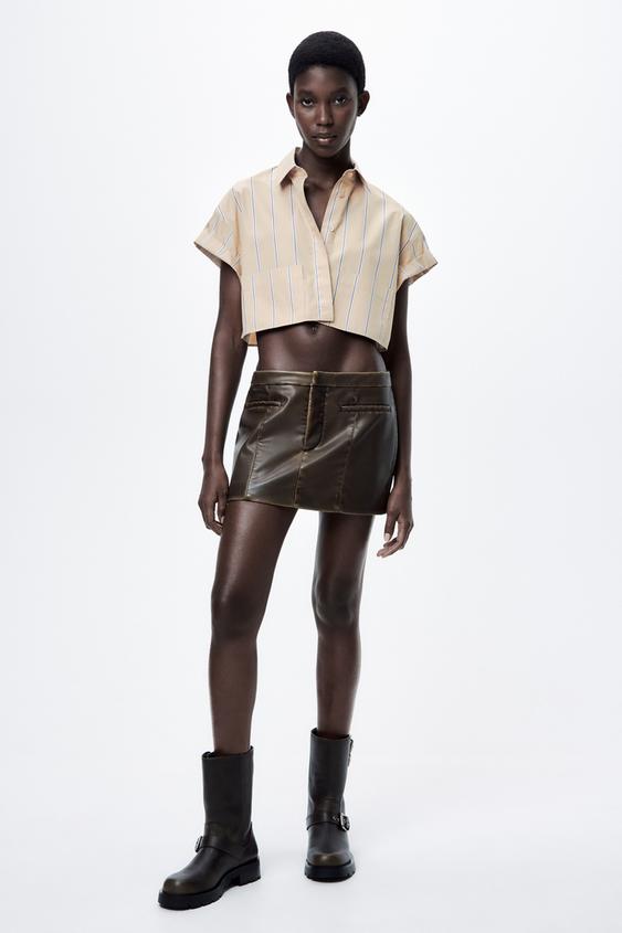 STRIPED CROPPED SHIRT Beige ZARA Australia