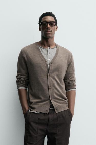 100% WOOL CARDIGAN - Brown / Taupe by Zara