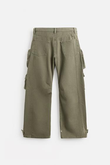 PANTALON CARGO EN DENIM À POCHES - Vert de Zara - Image 7