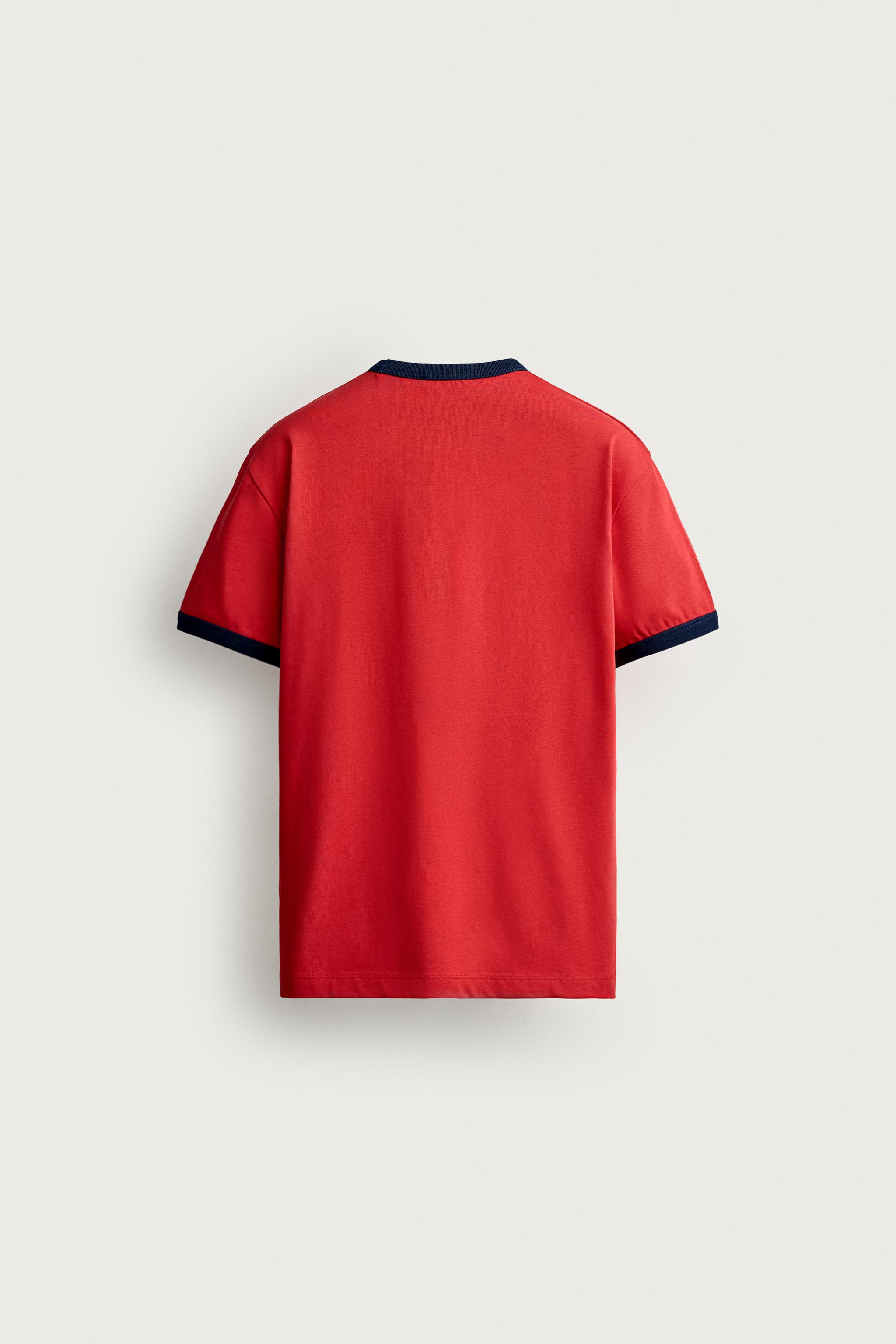 RINGER CONTRAST RIB TEXT T-SHIRT