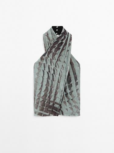 Zara Print top with surplice neckline - Petrol blue