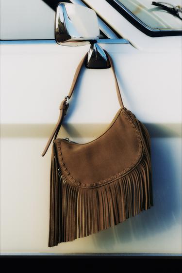 SPLIT SUEDE FRINGE SHOULDER BAG - Brown by Zara - Image 6