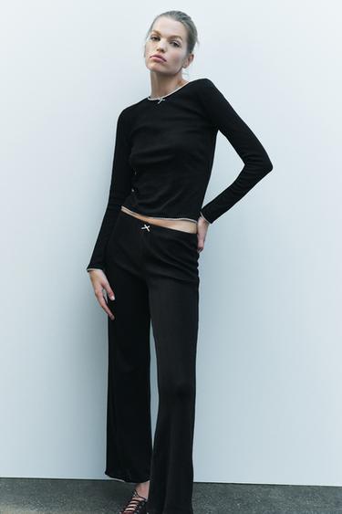 CAMISETA POINTELLE COM RENDA E LAÇO - Preto da Zara - Imagem 0