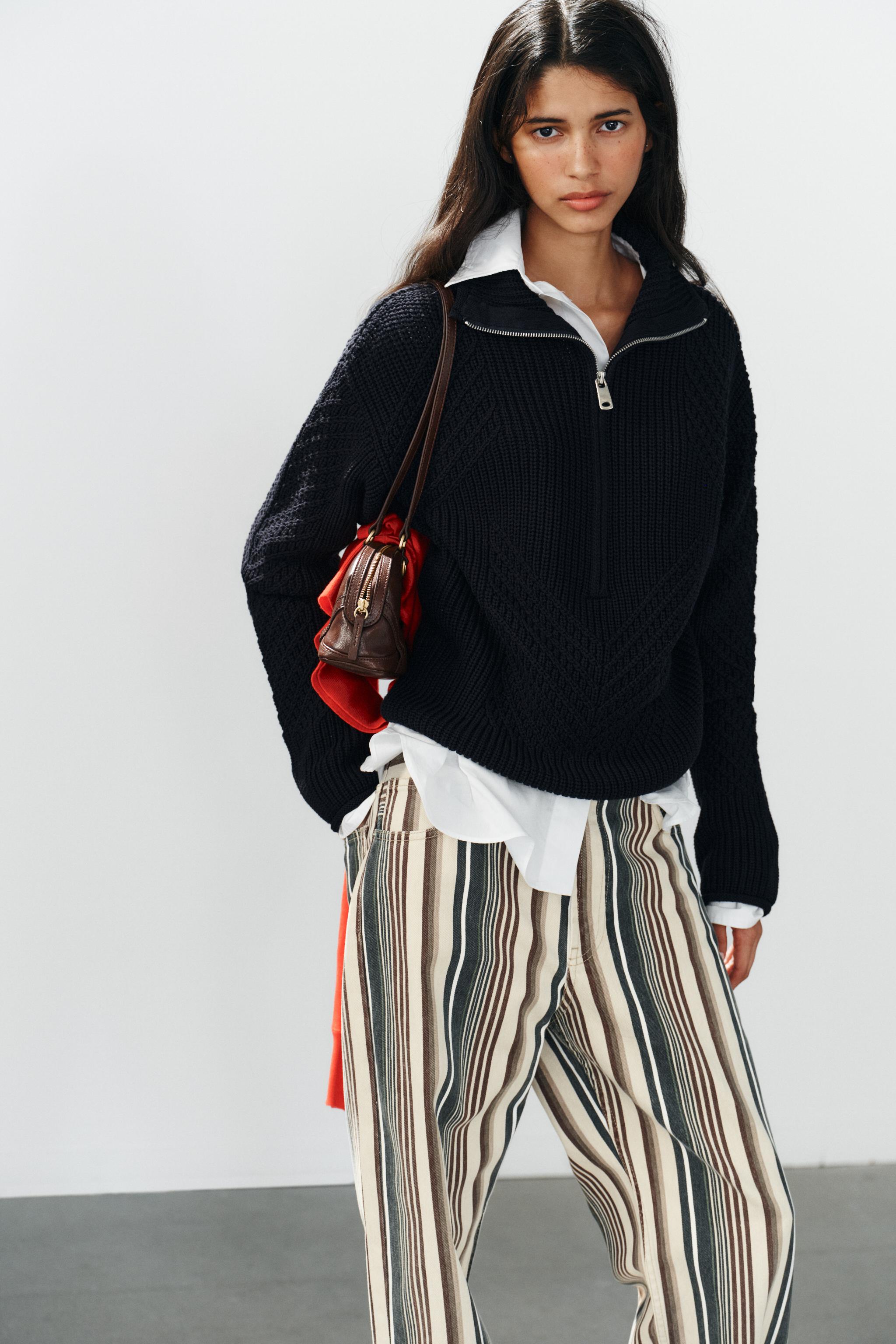 Zara TRF BOYFRIEND ORTA BEL ÇİZGİLİ JEAN görsel 3