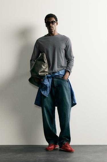 STRIPED JACQUARD T-SHIRT - Navy blue by Zara