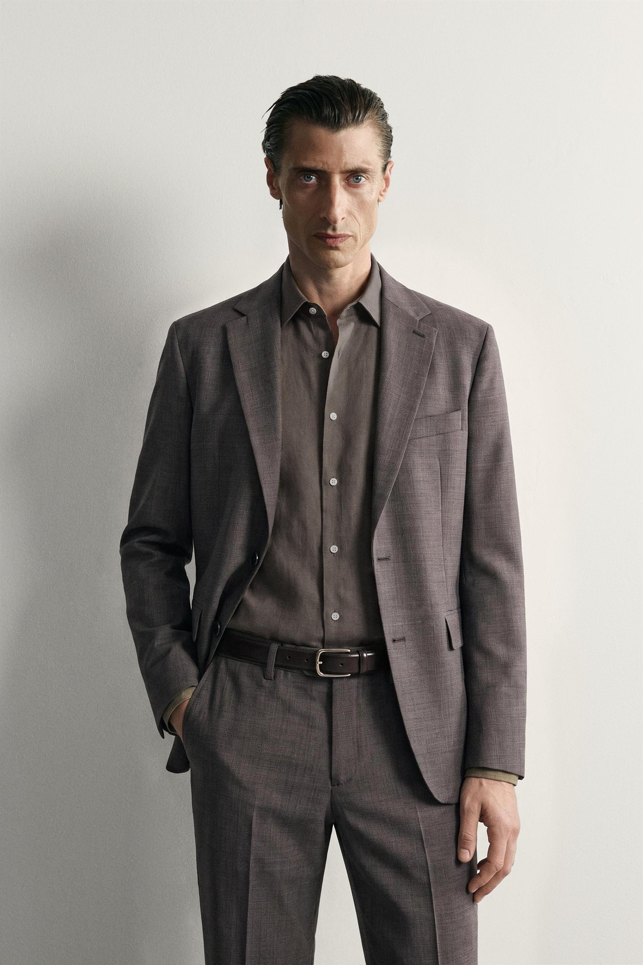 WOOL-BLEND CHECKED SUIT BLAZER — Brown