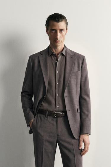 WOOL BLEND CHECK SUIT BLAZER - Brown by Zara