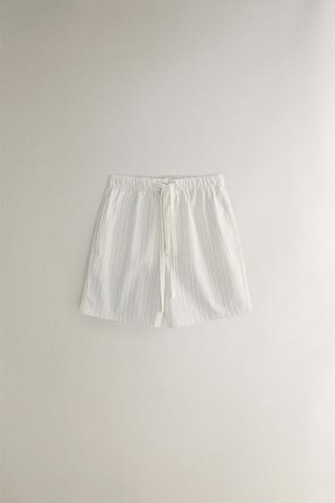 STRIPED COTTON SHORTS - Ecru by Zara - Image 0
