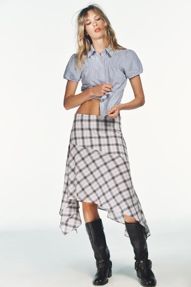 ASYMMETRIC CHECK SKIRT - Ecru / Blue by Zara - Image 0