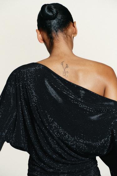 ASYMMETRIC RHINESTONE SHORT DRESS - Black by Zara