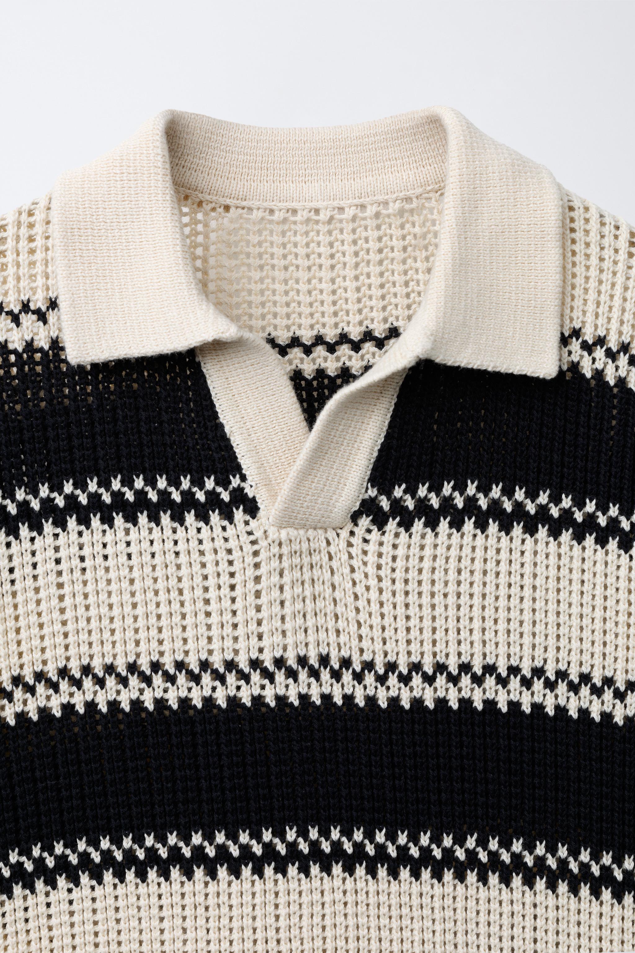 STRIPED CROCHET KNIT POLO SHIRT