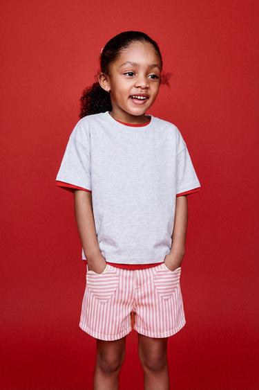 STRIPED TWILL BERMUDA SHORTS WITH HEART POCKETS - Red by Zara