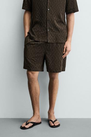 GEOMETRIC JACQUARD BERMUDA SHORTS - Brown by Zara