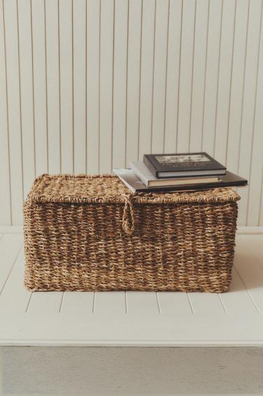 Zara SEAGRASS BASKET WITH LID - Brown