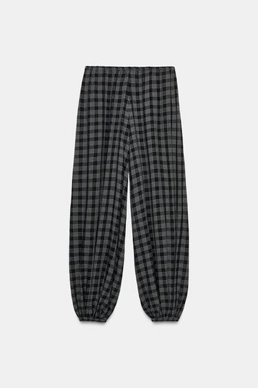 ZW COLLECTION CHECKED BLOOMER TROUSERS - Grey by Zara - Image 2
